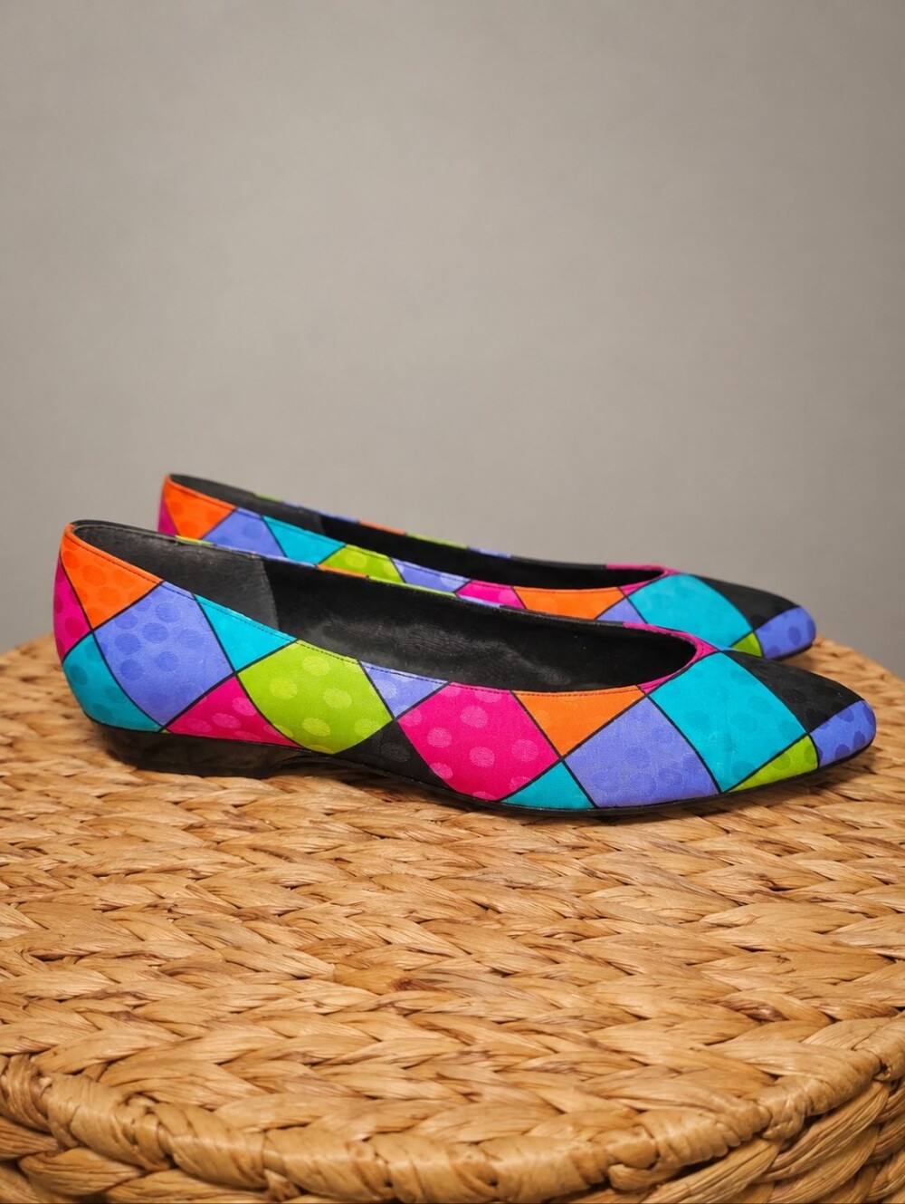 VTG 80s 90s LifeStride 44990 Patchwork Polka Dot Preppy Office Ballet Flats